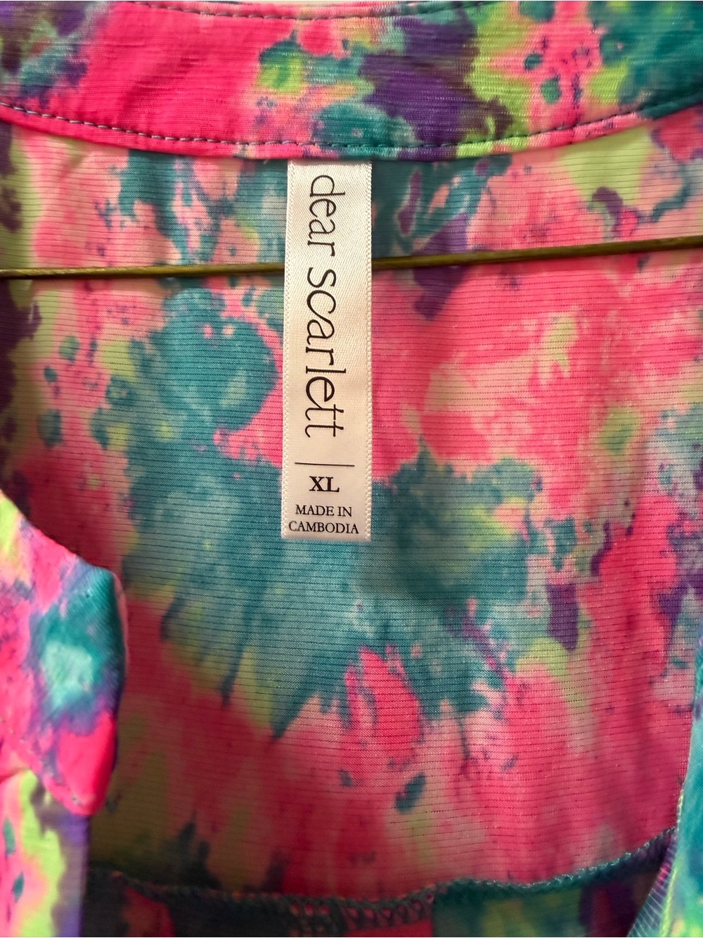 Dear Scarlett XL Neon Pink Teal Purple Abstract V-Neck Tunic, looks tie dye - Picture 3 of 4